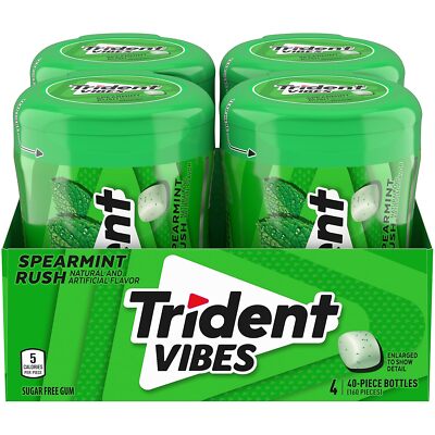 Trident Vibes Spearmint Rush Sugar Free Gum, 4 Bottles of 40 Pieces (160 Total)