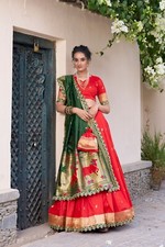 Ethnic Look Jacquard Silk Red Lehenga Choli And Dupatta For Women Girls