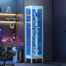 5-Tier Glass Display Cabinet w/ 13 Color LED Lights 63" Curio Steel Cabinet Rack