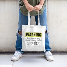 Warning Athletics Tote Bag White Funny Sports Gift Athlete Club Team Hobby