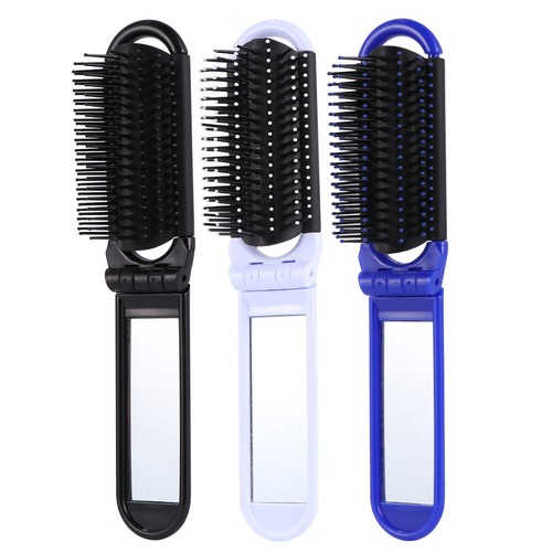 3pcs Compact Folding Comb with Mirror for Easy Carrying Thick Hair