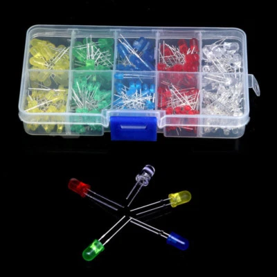 200Pcs 3mm 5mm LED Light White Yellow Red Blue Green Assortment Diodes Kit New