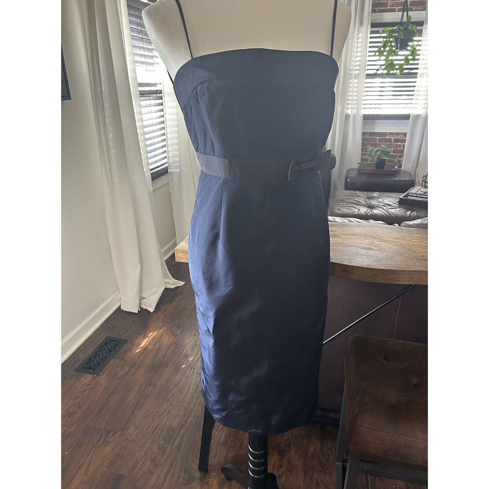 j crew strapless silk dress J Crew Emma Women's Dress Size P0 Navy Silk Faille Bow Strap/Strapless NWT