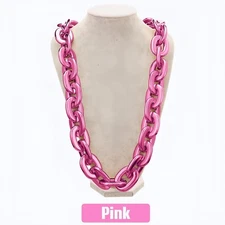 Pink Hip Hop Large Acrylic Thick Plastic Cuban Link Chain Necklace 32in 80cm