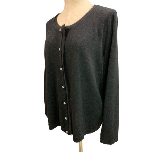 2X Talbots Woman New Black Sparkle Metallic Silver Button Cardigan Lightweight W - Picture 3 of 9