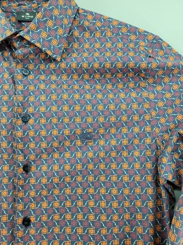 ETRO Shirt Mens 39 Button Up Long Sleeve Geometric Print Milano ITALY Stretch - Picture 5 of 13