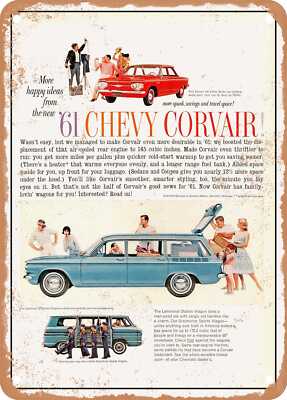 METAL SIGN - 1961 Chevy Corvair More Spunk Savings and Travel Space Vintage Ad