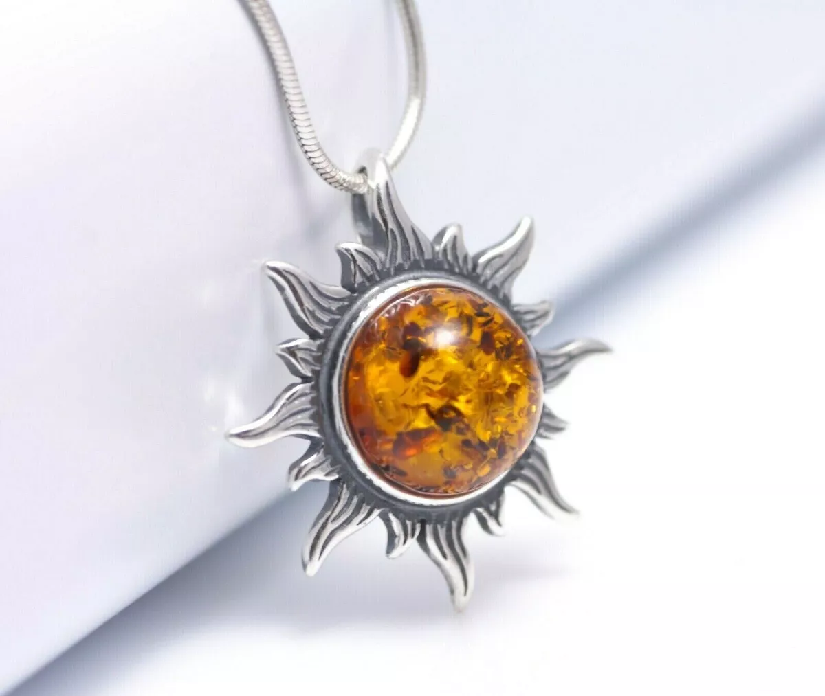 NATURAL BALTIC AMBER Jewellery STERLING SILVER 925 Sun PENDANT