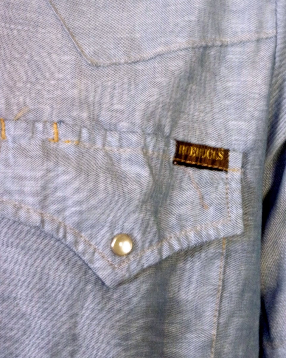 vintage 60s 70s Sears Western Wear ROEBUCKS Chambray Denim Western Shirt  Work L
