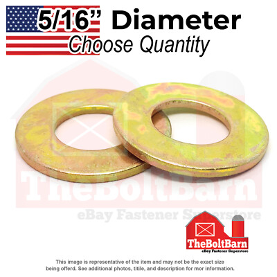 5/16'' SAE Grade 8 Flat Washers Zinc Yellow USA Made (Pick Quantity)