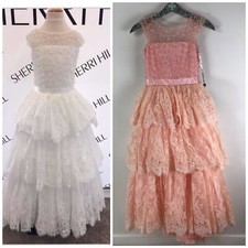 SHERRI HILL Tiered Pink Beaded Lace Dress Kids Girls Size 8 Pageant Formal $650