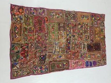Vintage Indian Traditional Patchwork Embroidered Wall Hanging 66x40 inches