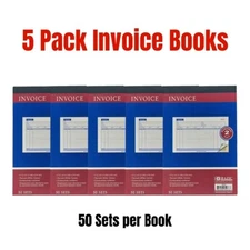 5PK Carbonless Invoice Receipt Record Book 2 Part 50 Sets Duplicate Receipt Copy