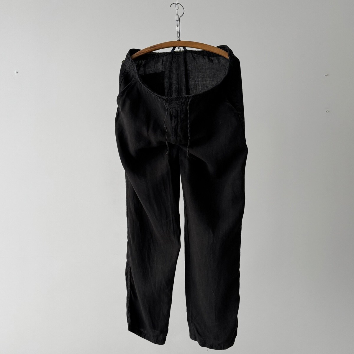 Vintage Men's Kenzo Homme Low Rise Black Linen Drawsting