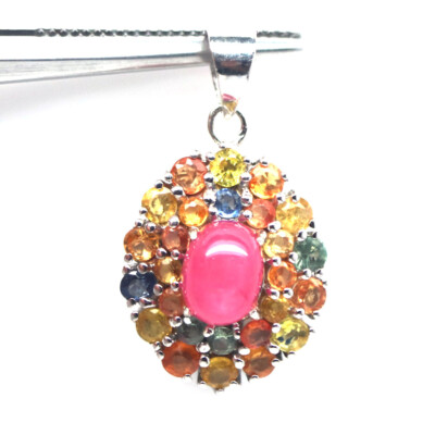 Natural Pink Ruby Anhänger 925 Sterling Silber Multi-Farben Saphir 6x8mm