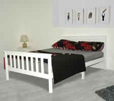 Solid 4ft Wooden Bed Frame white With Mattress Small Double Pine Wood Furniture
