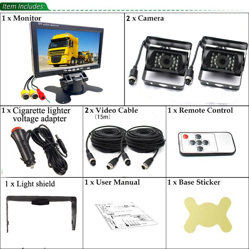 4PIN CCD 2x IR Rear View Backup Camera w/ 7" Monitor for Truck RVs Trailer Bus - Image 3 of 4