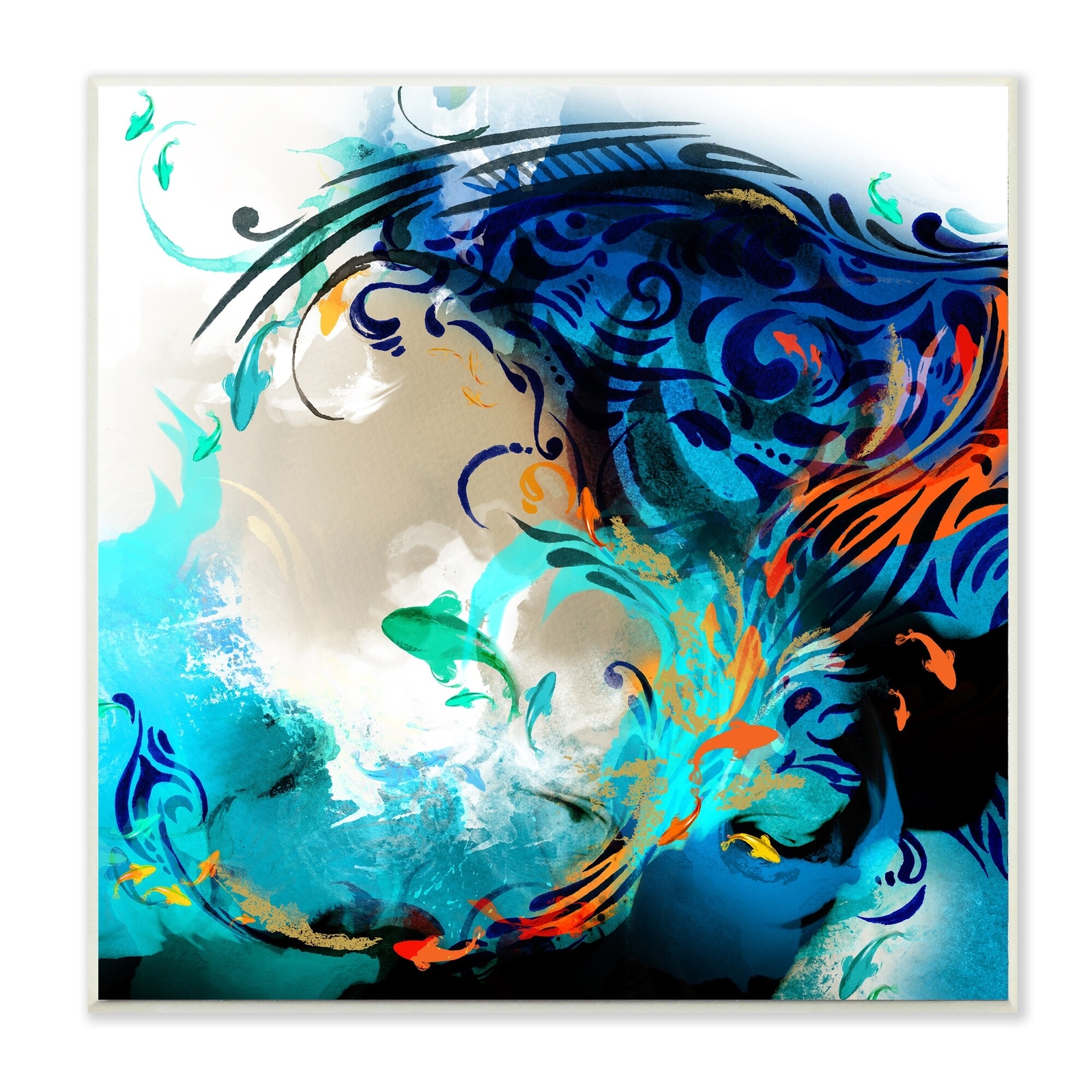 Stupell Modern Tidal Wave Abstract Ocean Vibrant Detail Wood Multi-Color 12 x 12