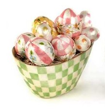 Mackenzie Childs Basket Pastel Check Egg Arrangement Capiz NWT