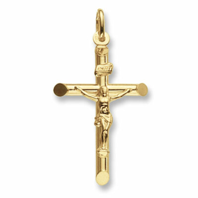 9KT GOLD KREUZ KRUZIFIX ANHÄNGER 41 X 22MM JESUS ROSENKRANZ KETTE HEILIGE MEDAILLE GESCHENKBOX