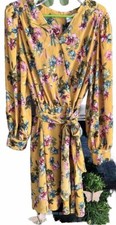 Emma & Michelle Party Dress Women's Medium Floral Tie Front Yellow 