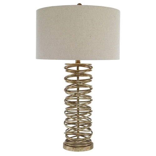 Stacked Metal Rings Cylinder Table Lamp 30 in Silver Champagne Entwined Circles - Picture 3 of 8
