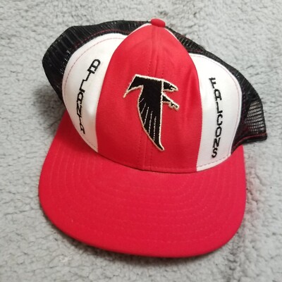Vintage AJD Lucky Stripes Atlanta Falcons 80s Trucker Mesh Snapback Hat USA NFL
