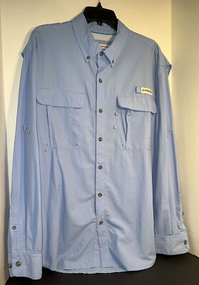 Magellan Fish Gear Angler Fit Mens Vented Long Sleeve Shirt Size Large Lt Blue