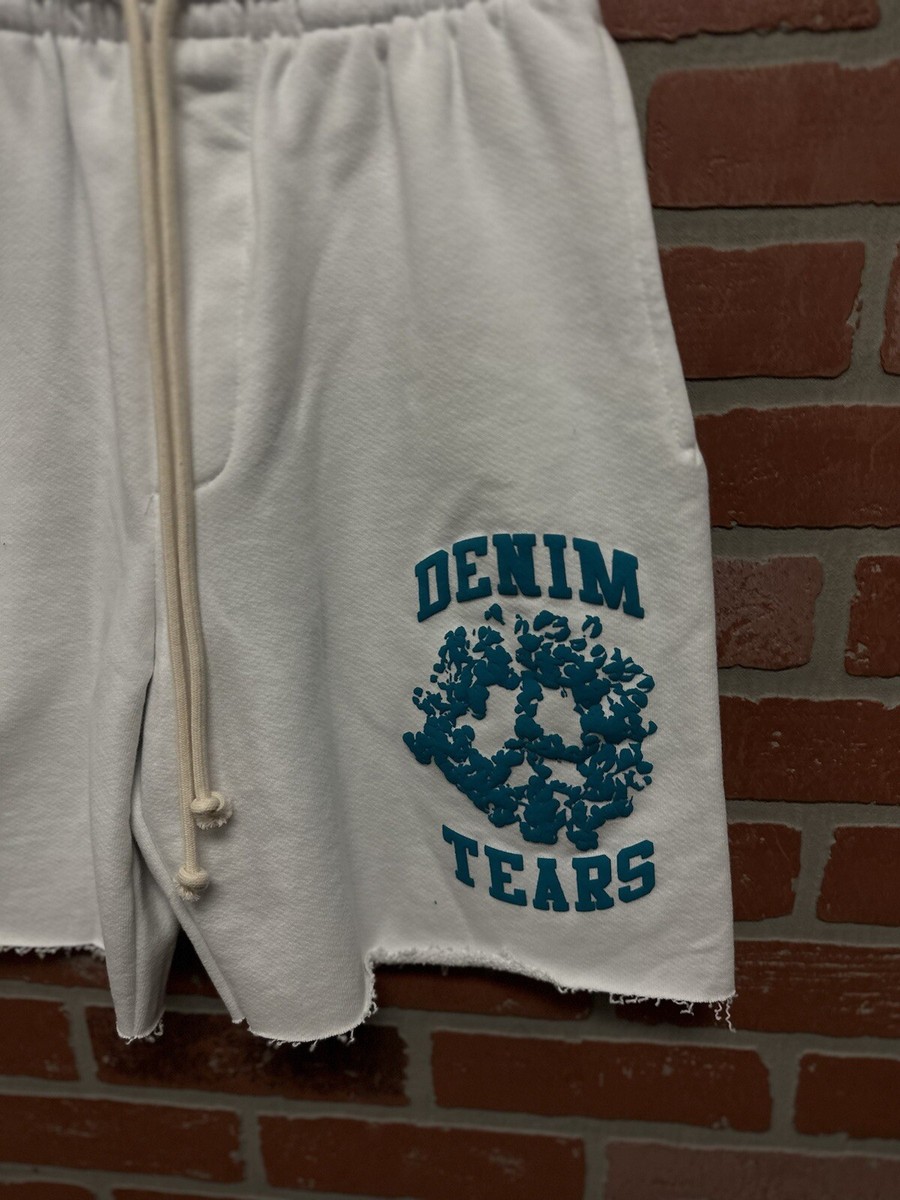 Denim Tears - Logo Print Drawstring Shorts Size:XXL White/Blue 100