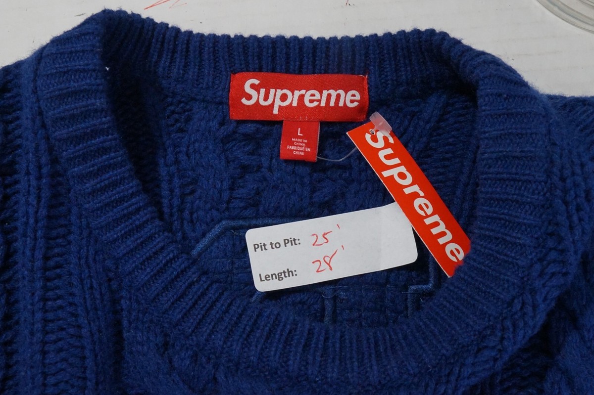 Supreme Applique Cable Knit Sweater Pullover Men's Blue Size