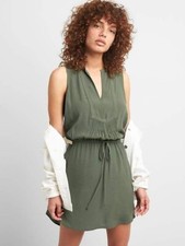 Gap Women's Green Tie-Waist Bib Front Shirtdress Dress #280929 NWT! S Tall Small