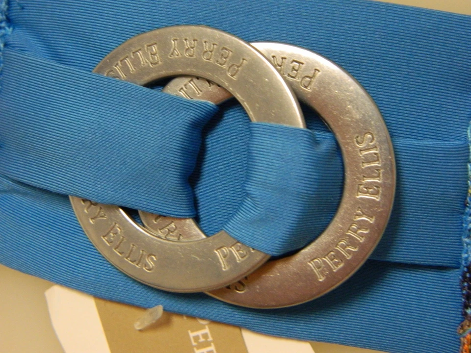 Pantalones de Bikini Perry Ellis Pequeño Azul Chevron Rayas Crochet Nuevo con Etiquetas S Foto 3 de 4