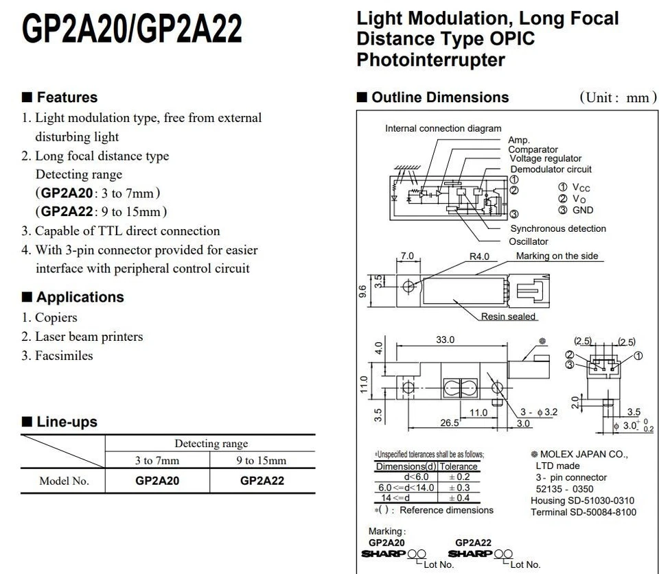 Diffuse Photoelectric Sensor, GP2A22, Sharp , 9 to 15 mm, 0.40V, Rectangular - Image 4 of 4