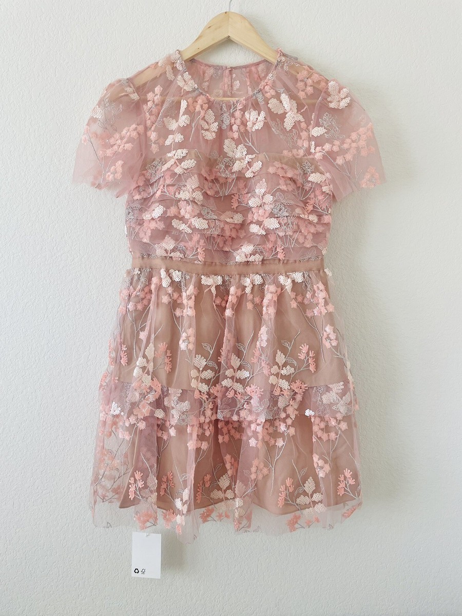 knee length dresses for ladies Mint Floral Organza Midi Dress – self-portrait-US main image 1