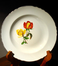 6 assiettes décor roses jaune rouge(3 plates 3 creuses) ORCHIES Moulin des loups