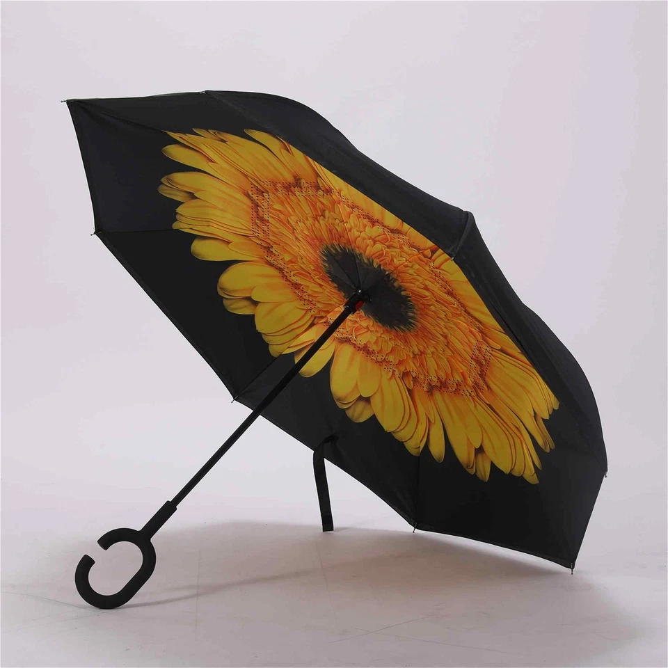 Regenschirm umgedreht Sonnenblume Stockschirm doppellagig Sturmfest Windsicher - Bild 3 von 4