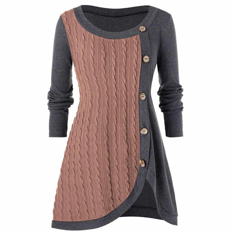 Image 18 - Women's Chunky Knit Sweater Turtleneck Long Sleeve Jumper Dress Pullover Tops