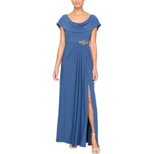 Alex Evenings Women's Long Cowl Neckline Mother of The Bride Dress, Wedgewood 12