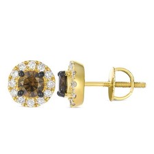 Le Vian 14K Yellow Gold Round Halo Stud Earrings 1 cts Vanilla Chocolate Diamond