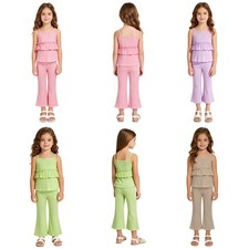 Kids Girls Cami Top Breathable Flare Pants Cute Set Fashionable Separates Soft