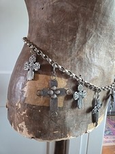 Vintage 90s The Limited Chain Belt Italy Metal Boho Silver Tone Crosses