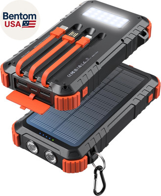 Power-Bank-Solar-Charger 45800Mah Fast Charging with 3 Built-In Cables LED Flash