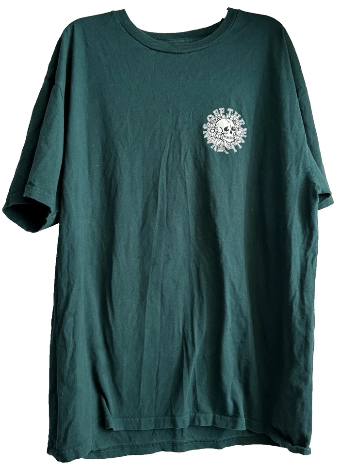 Vans Off The Wall T-Shirt Mens Skull Flowers Green Tee Size L 100% Cotton - Image 2 of 4