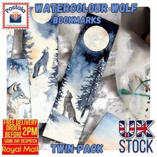 Watercolour Wolf Bookmarks Twin Pack – Moonlight Reading Gift for Nature Lovers