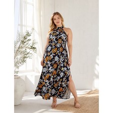 Lane Bryant 22W Floral Maxi Dress Halter Boho Vacation Resort Flowy