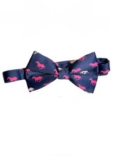 Navy Blue Pink Satin Bow Tie Men Pre-Tied Horse Print Derby Race Day Gift