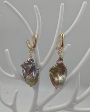 Natürlich Mehrfarbig Süßwasser Barock Perlen Ohrringe Drop Mit 925 Silber Nadel