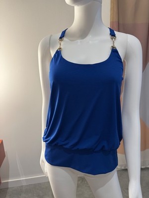 Boston Proper Royal Blue tank top size S with gold buckle strap trim