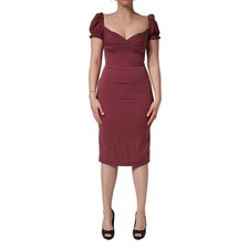 DOLCE & GABBANA Dress Maroon Silk Sweetheart Sheath Midi IT40/US6/S RRP 2480usd