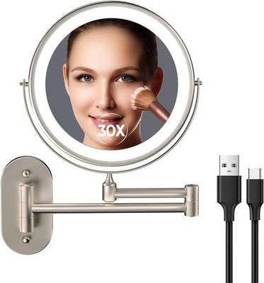 FUNTOUCH Wiederaufladbarer Schminkspiegel mit Licht, Doppelseitig 1X/30X |